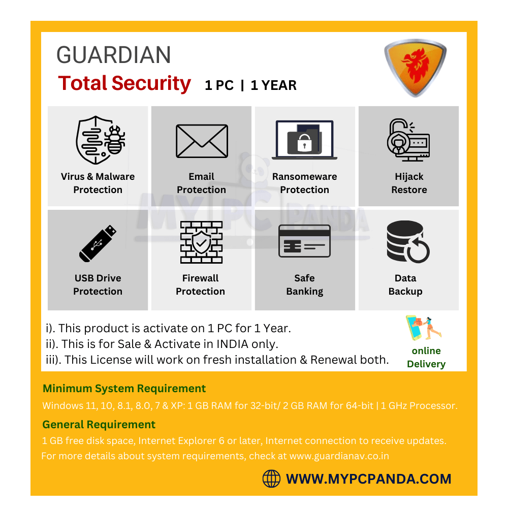 1708606209.Buy Guardian Total Security 1 PC 1 Year Antivirus Product Key-My PC Panda